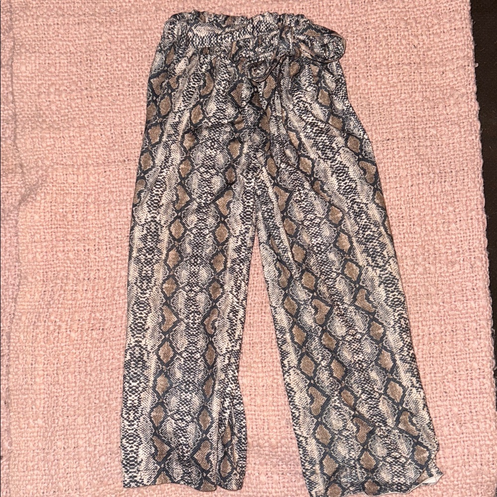 Snake Print Wide-Leg Pants